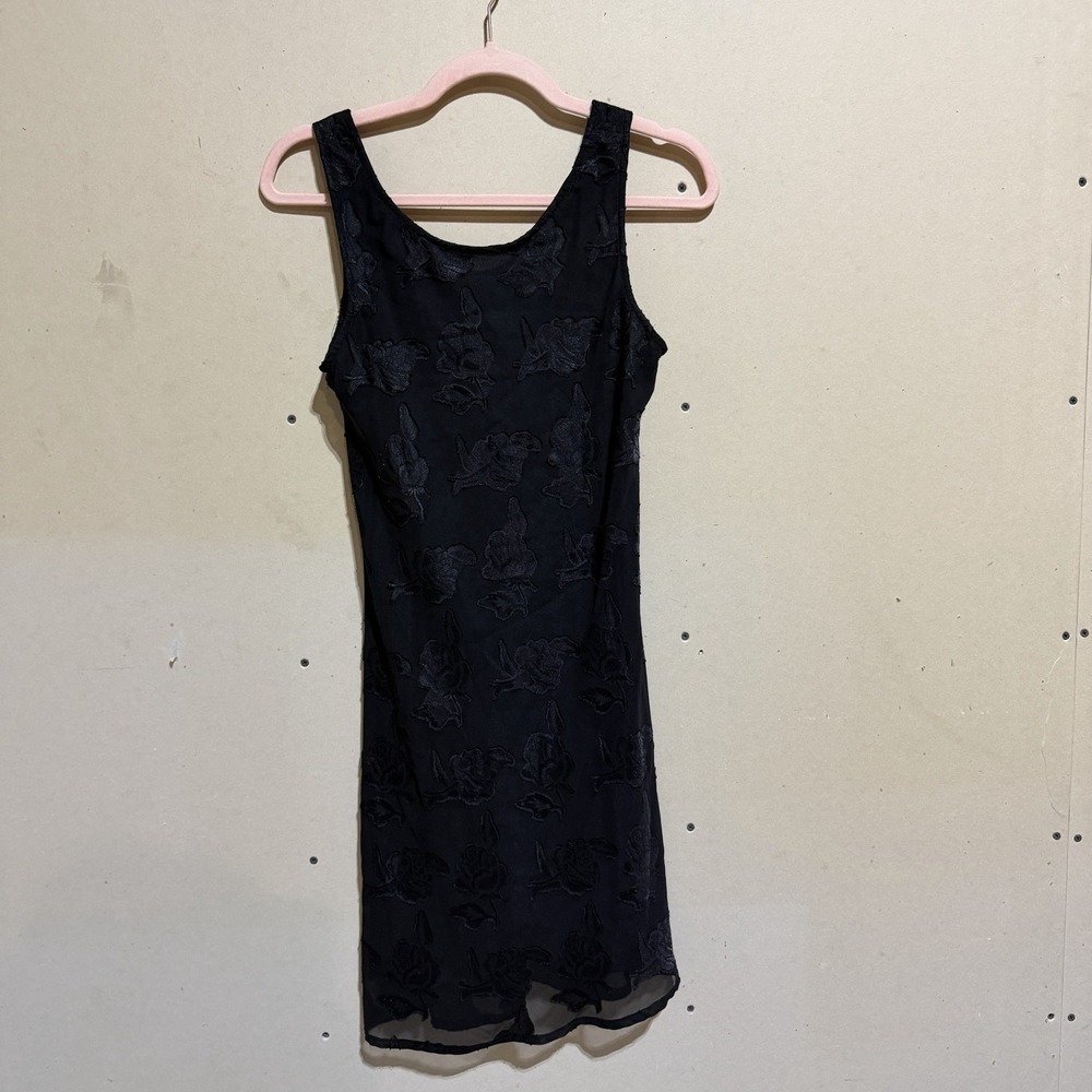 Vintage 90s Jay Jacobs Whimsigoth Black Velvet Rose Burnout Mesh